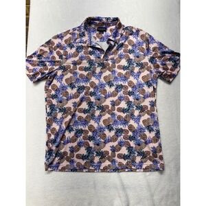 Chase 54 Mens Pineapple Print Golf Polo Shirt Pink Purple Performance Stretch L
